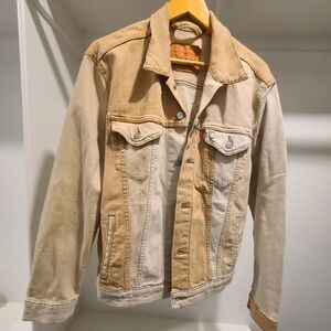 LEVIS Mens Large Trucker Jacket- Peaches & Cream Colorblock Patchwork Denim